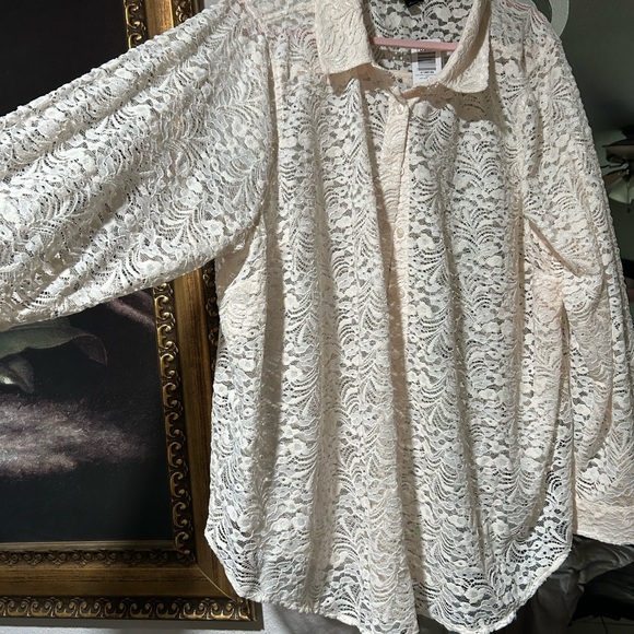 Torrid Cream Lace Button-Down Shirt - Picture 4 of 9